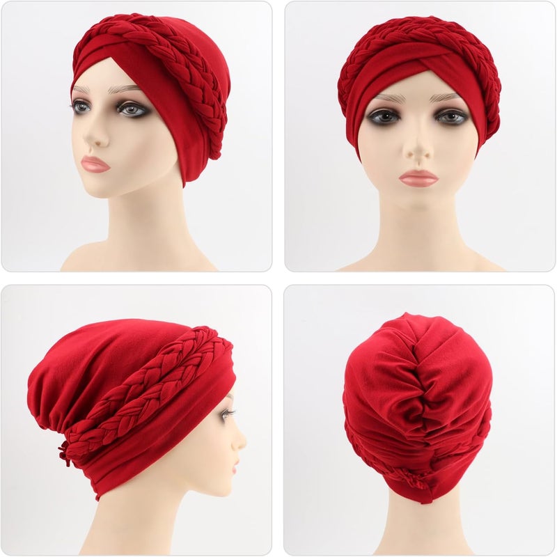 DRESHOW African Women Turban Caps Beanie Twist Headscarf Pre-Tied Double Twisted Braids Headwraps for Women Chemo Cancer Cap - Image 4